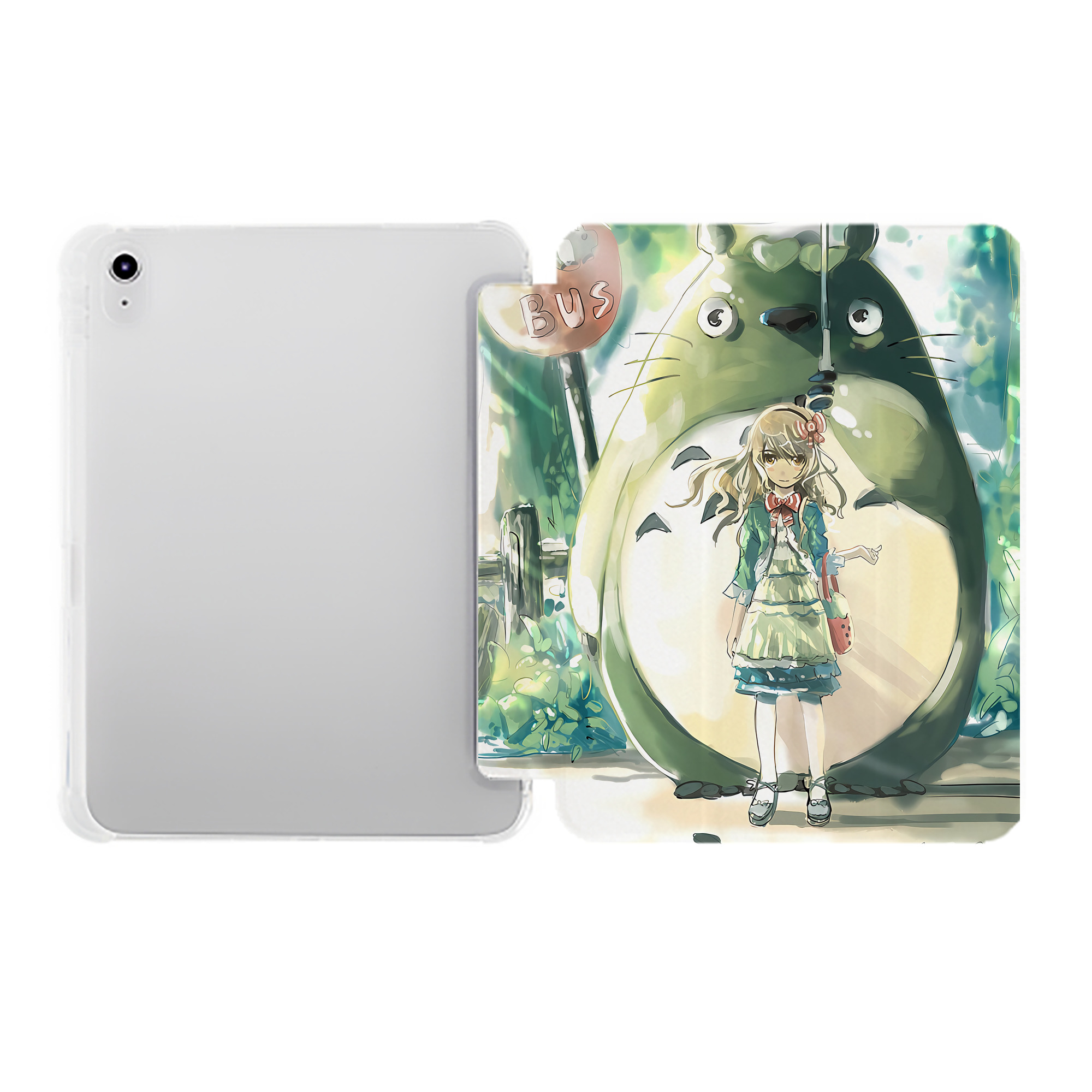 （画像用） となりのトトロ 草壁メイ 草壁サツキ My Neighbor Totoro Satsuki Kusakabe Mei Kusakabe IPad ケース ペン収納付き 三つ折りスタンド PUレザー×シリコン 対応機種9.5/10.5/10.9インチ
